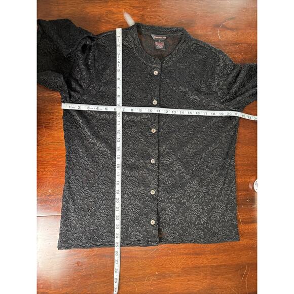 Francesca Rose Sheer Black Lace Cardigan Size Large Whimsigoth Feminine Buttons - Picture 5 of 7